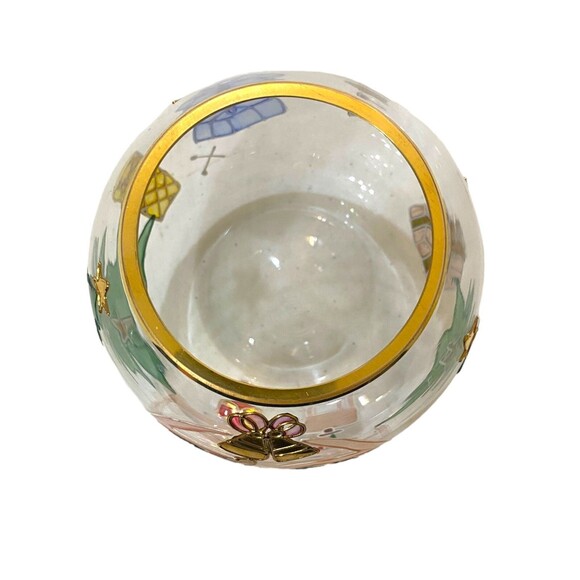 Christmas Bowl Vase Made in Romania Cut Crystal Clear 4" Handcrafted Gold Trim - Picture 6 of 8